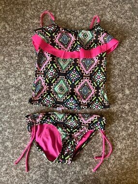 Justice Girls Neon Geo Tankini - Pink & Multicolor